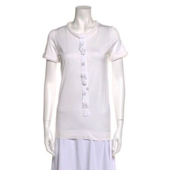 Fendi authentic Solid White Crew Neck Short Sleeve Top T Shirt 40 small Italy - Picture 1 of 7